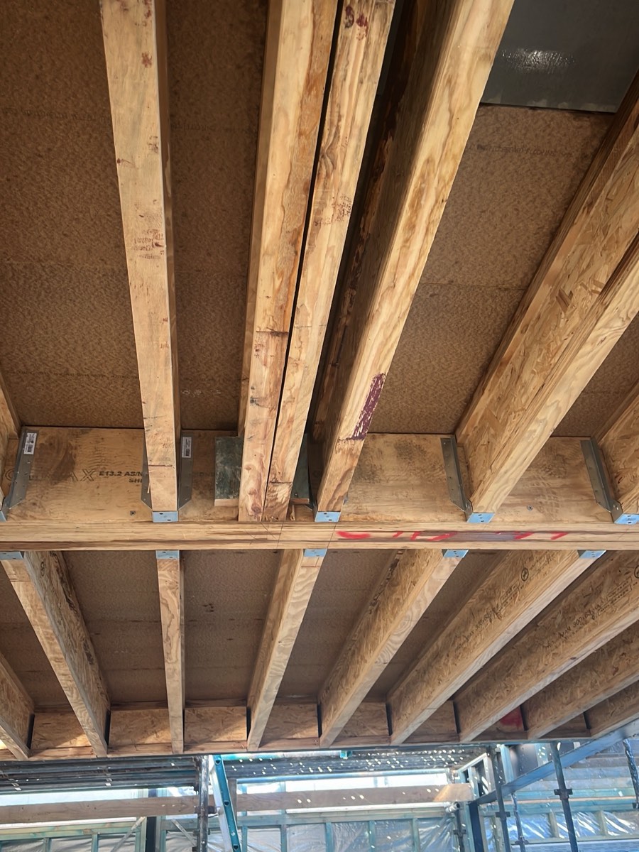 Joist hangers not installed, recorded during a frame inspection in Gledswood Hills